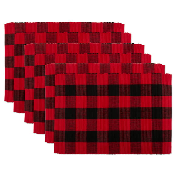 OurWarm 6pcs Buffalo Plaid Placemats Red and Black Buffalo Check Placemats Reversible Cotton Burlap Christmas Placemats for Holiday Christmas Table Decorations 12 x 18 Inch